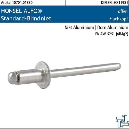 2.010701.01330 - HONSEL ALFO® Standard-Blindniet offen FK, Alu | Alu