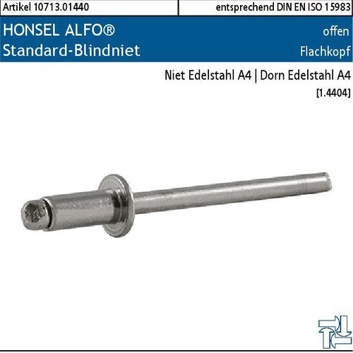 2.010713.01440 - HONSEL ALFO® Standard-Blindniet offen FK, A4 | A4