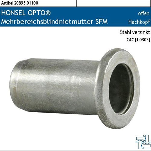 2.020895.01100 - HONSEL OPTO® Mehrbereichsblindnietmutter SFM offen FK, Stahl Zn