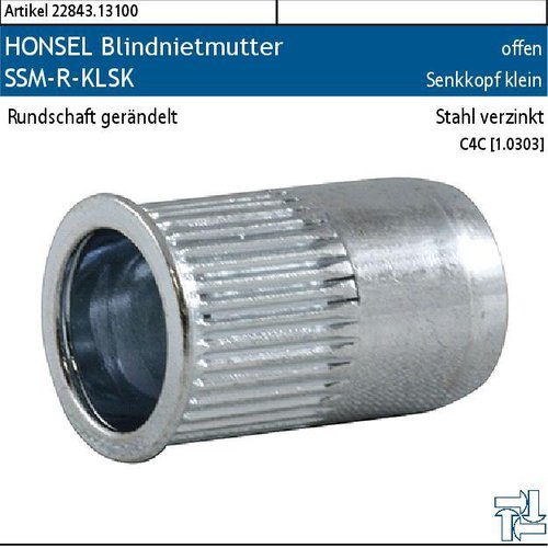 2.022843.13100 - HONSEL Blindnietmutter SSM-R-KLSK offen, Stahl Zn