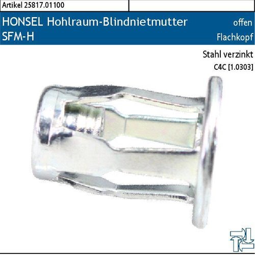2.025817.01100 - HONSEL Hohlraum-Blindnietmutter SFM-H offen FK, Stahl Zn