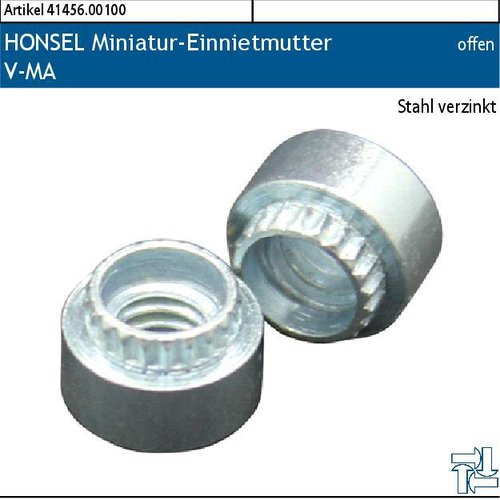 2.041456.00100 - HONSEL Miniatur-Einnietmutter V-MA offen, Stahl Zn
