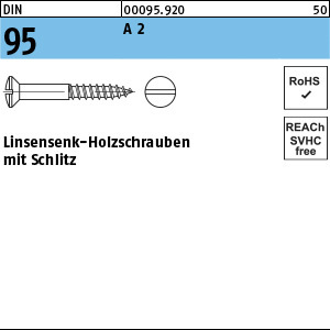 1.000950.92000 - DIN 95  Holzschraube, Linsen-Senkkopf, Schlitz, A2