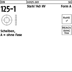 1.001251.00100 - DIN 125-1  Scheibe, Form A, Stahl 140 HV