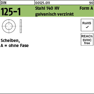 1.001251.01100 - DIN 125-1  Scheibe, Form A, Stahl 140 HV gal Zn