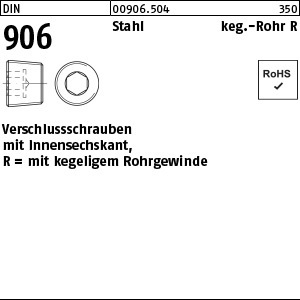 1.009060.50400 - DIN 906  Verschluss-Schraube, ISK, keg. Rohr R, Stahl 5.8