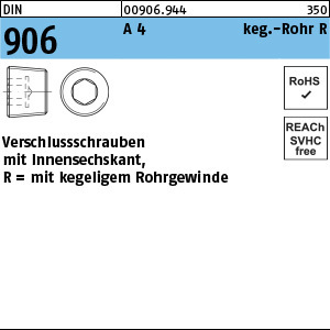 1.009060.94400 - DIN 906  Verschluss-Schraube, ISK, keg. Rohr R, A4