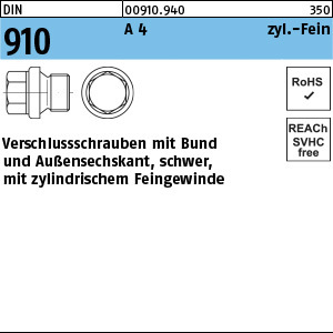 1.009100.94000 - DIN 910  Verschluss-Schraube mit Bund, ASK, schwer, zyl. Fein, A4