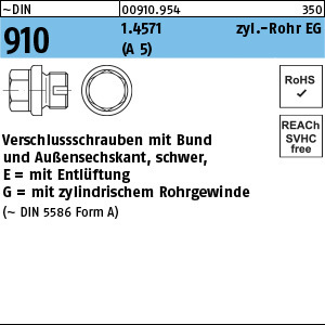 1.009100.95400 - DIN 910  Verschluss-Schraube mit Bund, ASK, schwer, zyl. Rohr EG, A5 (1.4571)