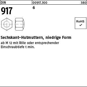 1.009170.30000 - DIN 917  Sechskant-Hutmutter, niedrige Form, Stahl 6