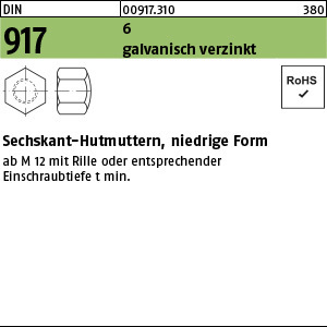 1.009170.31000 - DIN 917  Sechskant-Hutmutter, niedrige Form, Stahl 6 AU gal Zn