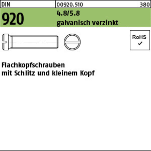 1.009200.51000 - DIN 920  Flachkopfschraube mit kleinem Kopf, Schlitz, Stahl 4.8/5.8 gal Zn