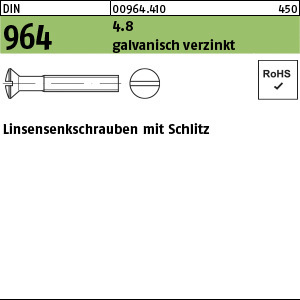 1.009640.41000 - DIN 964  Linsen-Senkschraube, Schlitz, Stahl 4.8 gal Zn