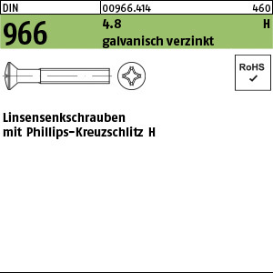 1.009660.41400 - DIN 966  Linsen-Senkschraube, Kreuzschlitz H, Stahl 4.8 gal Zn