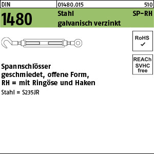 1.014800.01500 - DIN 1480  Spannschloss geschmiedet, offen, SP-RH, Stahl 3.6 gal Zn