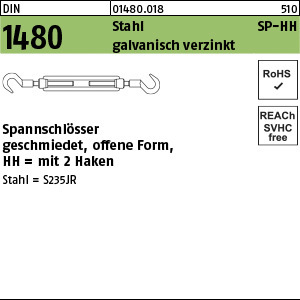 1.014800.01800 - DIN 1480  Spannschloss geschmiedet, offen, SP-HH, Stahl 3.6 gal Zn