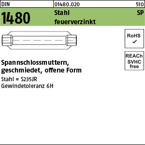 1.014800.02000 - DIN 1480  Spannschloss-Mutter geschmiedet, offen, SP, Stahl 3.6 tZn