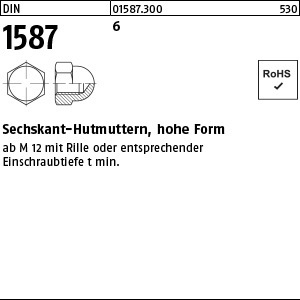 1.015870.30000 - DIN 1587  Sechskant-Hutmutter, hohe Form, Stahl 6