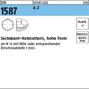 1.015870.92000 - DIN 1587  Sechskant-Hutmutter, hohe Form, A2