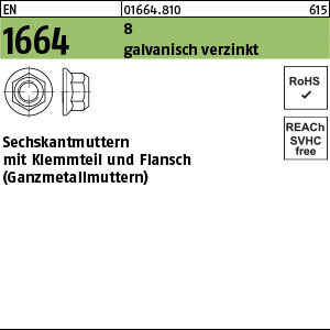 1.016640.81000 - EN 1664  Sechskant-Flanschmutter, Klemmteil, Ganzmetall, Stahl 8 gal Zn