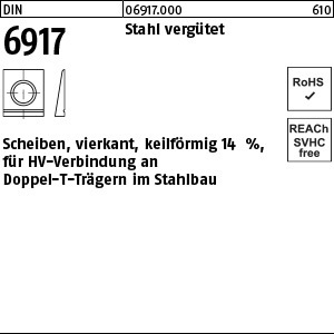 1.069170.00000 - DIN 6917  Scheibe vierkant, keilförmig 14%, für HV Doppel-T, Stahl C45
