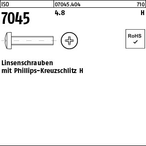 1.070450.40400 - ISO 7045  Linsenkopf-Schraube, Kreuzschlitz H, Stahl 4.8