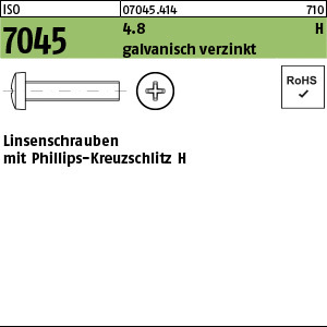 1.070450.41400 - ISO 7045  Linsenkopf-Schraube, Kreuzschlitz H, Stahl 4.8 gal Zn