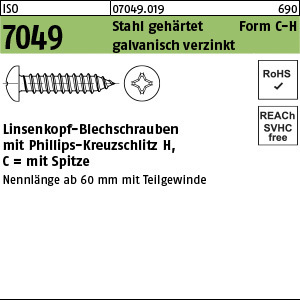 1.070490.01900 - ISO 7049  Blechschraube, Linsenkopf, Form C-H, Stahl geh. gal Zn