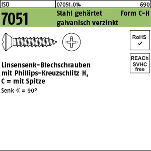 1.070510.01400 - ISO 7051  Blechschraube, Linsen-Senkkopf, Form C-H, Stahl geh. gal Zn