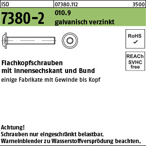 1.073802.11200 - ISO 7380-2  Flachkopfschraube mit Bund, Innensechskant, Stahl 10.9 gal Zn getemp.