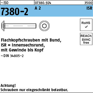 1.073802.92400 - ISO 7380-2  Flachkopfschraube mit Bund, Innensechsrund, A2