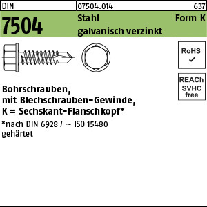 1.075040.01400 - DIN 7504  Bohrschraube Blechschr.-Gew., Form K, Stahl geh. gal Zn