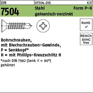 1.075040.01600 - DIN 7504  Bohrschraube Blechschr.-Gew., Form P-H, Stahl geh. gal Zn