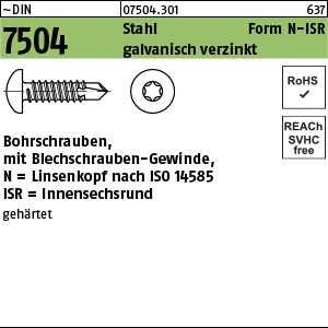 1.075040.30100 - DIN 7504  Bohrschraube Blechschr.-Gew., Form N-ISR, Stahl geh. gal Zn