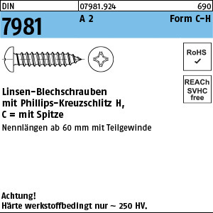1.079810.92400 - DIN 7981  Blechschraube, Linsenkopf, Form C-H, A2