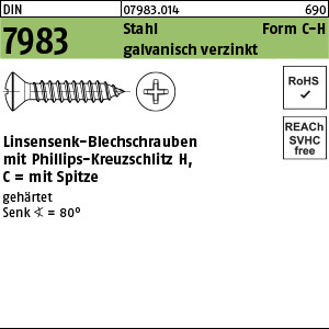 1.079830.01400 - DIN 7983  Blechschraube, Linsen-Senkkopf, Form C-H, Stahl geh. gal Zn