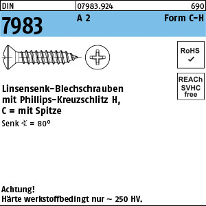 1.079830.92400 - DIN 7983  Blechschraube, Linsen-Senkkopf, Form C-H, A2