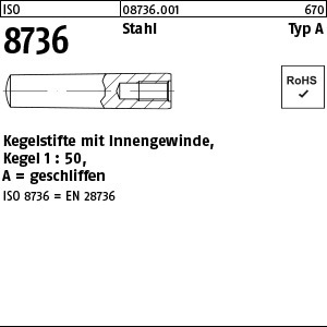 1.087360.00100 - ISO 8736  Kegelstift mit Innengewinde, Kegel 1:50, Typ A, 1.0711 (9S20K)