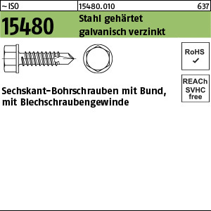 1.154800.01000 - ISO 15480  Bohrschraube Blechschr.-Gew., Sechskantkopf mit Bund, Stahl geh. gal Zn