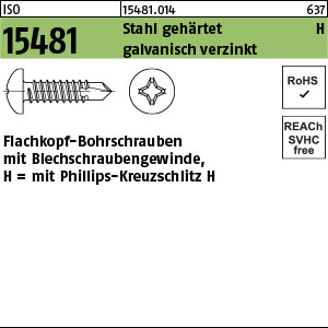 1.154810.01400 - ISO 15481  Bohrschraube Blechschr.-Gew., Flachkopf, Stahl geh. gal Zn