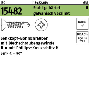 1.154820.01400 - ISO 15482  Bohrschraube Blechschr.-Gew., Flach-Senkkopf, Stahl geh. gal Zn