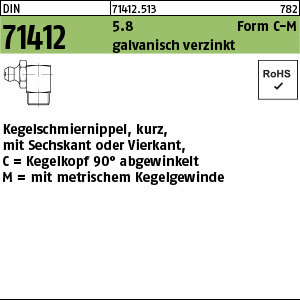 1.714120.51300 - DIN 71412  Kegelschmiernippel, Sechs-/Vierkant, Form C-M, Stahl 5.8 gal Zn