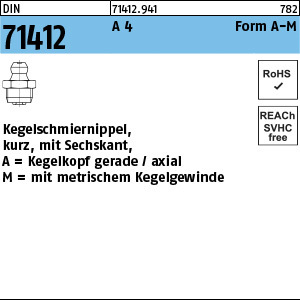 1.714120.94100 - DIN 71412  Kegelschmiernippel, Sechskant, Form A-M, A4