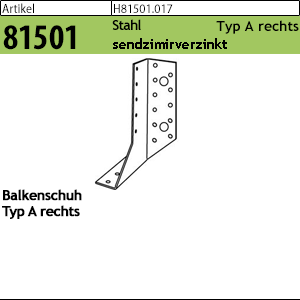 1.815010.01700 - ART 81501  Balkenschuh, Typ A rechts, Stahl svz