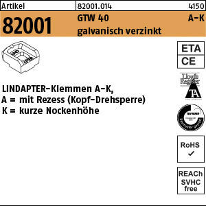 1.820010.01400 - ART 82001  LINDAPTER Klemmelement Typ A-K, GTW 40 gal Zn