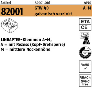 1.820010.01600 - ART 82001  LINDAPTER Klemmelement Typ A-M, GTW 40 gal Zn