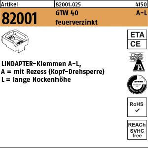1.820010.02500 - ART 82001  LINDAPTER Klemmelement Typ A-L, GTW 40 tZn