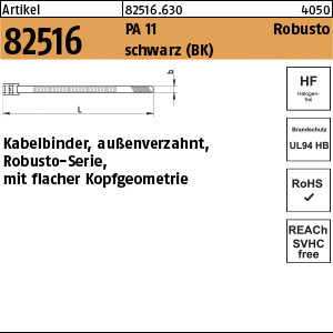 1.825160.63000 - ART 82516  Flachprofilkabelbinder Robusto, außenverzahnt, PA 11 schwarz