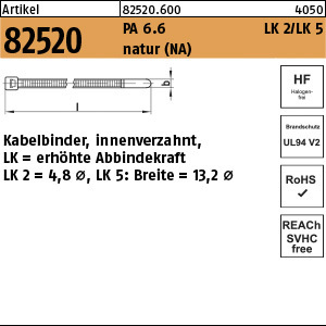 1.825200.60000 - ART 82520  Kabelbinder LK, innenverzahnt, LK, PA 6.6 natur