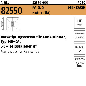 1.825500.60000 - ART 82550  Befestigungssockel für Kabelbinder Typ MB-CA/SK, SK, PA 6.6 natur